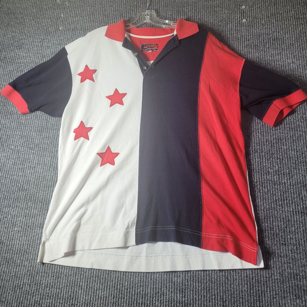 Vtg 90s Colowear America Men's‎ Short Sleeve Flag Themed Polo Shirt Sz XL